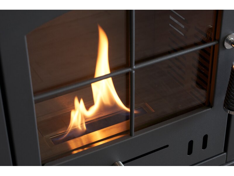 OKO S2 Bio Ethanol Stove with Log Storage in Charcoal Grey