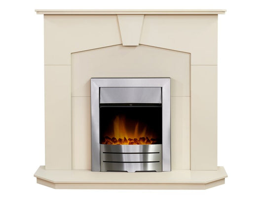 Adam Abbey Fireplace Suite Stone Effect w Colorado Electric Fire in Brushed steel, 48 Inch