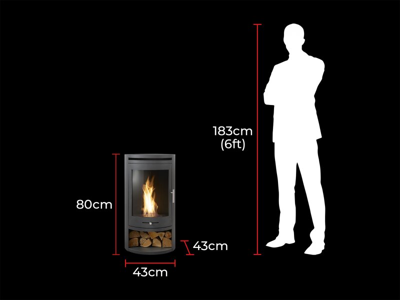 OKO S5 Bio Ethanol Cylinder Stove with Log Storage in Charcoal Grey 11031