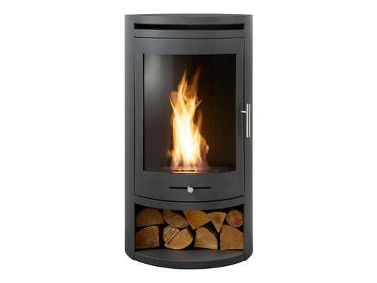 OKO S5 Bio Ethanol Cylinder Stove with Log Storage in Charcoal Grey 11031