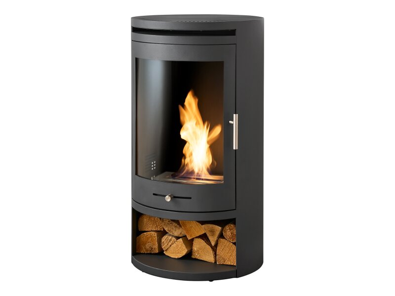 OKO S5 Bio Ethanol Cylinder Stove with Log Storage in Charcoal Grey 11031