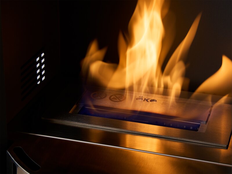 OKO S5 Bio Ethanol Cylinder Stove with Log Storage in Charcoal Grey 11031