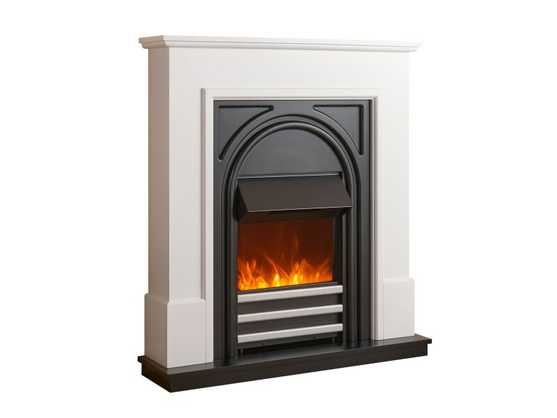 Adam Warwick Fireplace Suite In Pure White & Black Cast Effect, 36 Inch 11002