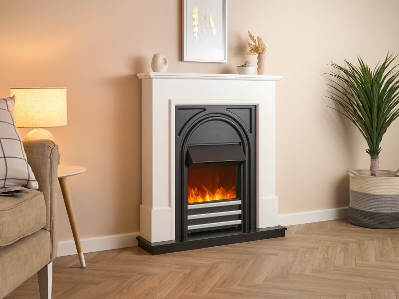 Adam Warwick Fireplace Suite In Pure White & Black Cast Effect, 36 Inch 11002