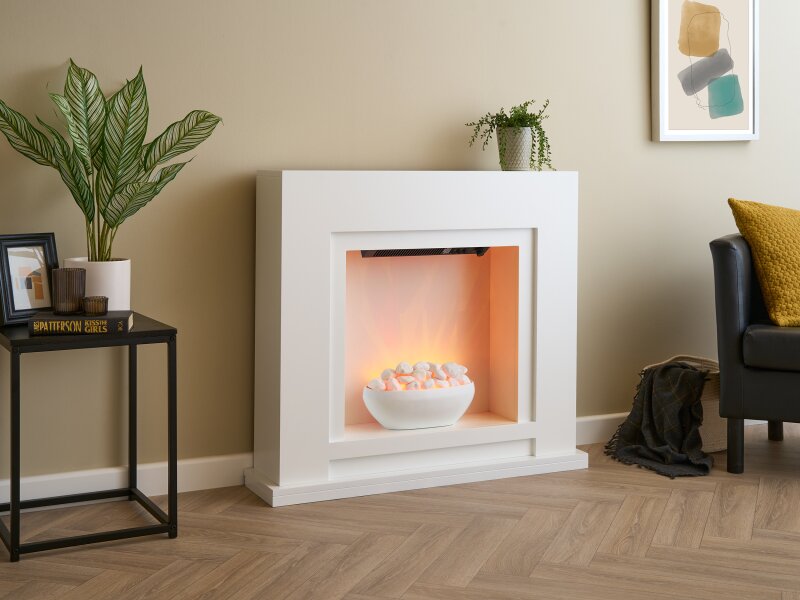 Sureflame Mondrian Electric Fireplace Suite in White 10982