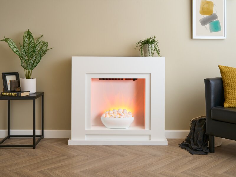 Sureflame Mondrian Electric Fireplace Suite in White 10982