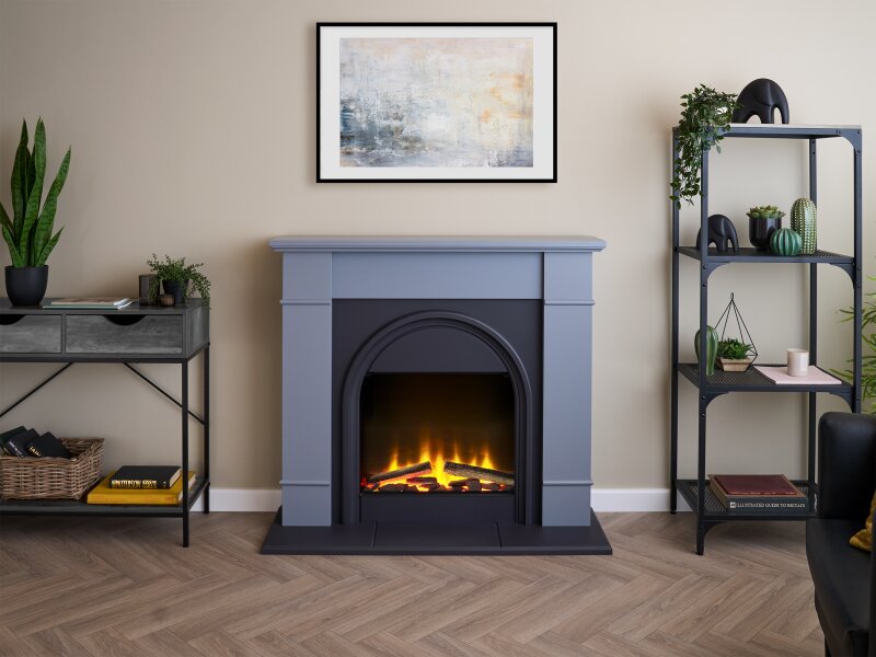 Adam Chesterfield Electric Fireplace Suite in Grey & Charcoal Grey, 44 Inch