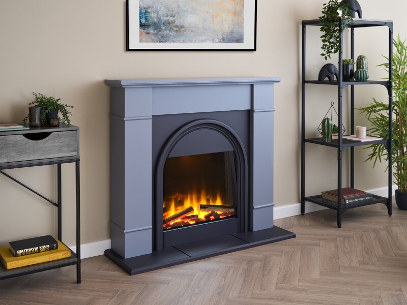 Adam Chesterfield Electric Fireplace Suite in Grey & Charcoal Grey, 44 Inch