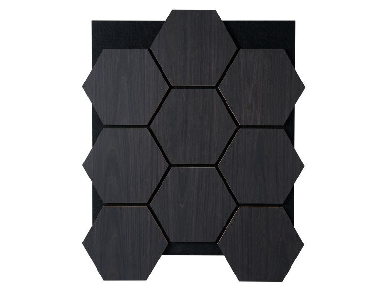 Fuse Acoustic Wooden Hexagon Wall Panel in Charcoal Oak BOX of 4 Panels - CLEARANCE