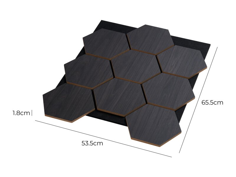 Fuse Acoustic Wooden Hexagon Wall Panel in Charcoal Oak BOX of 4 Panels - CLEARANCE