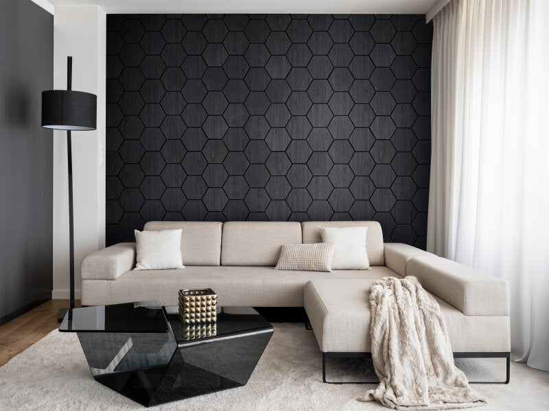 Fuse Acoustic Wooden Hexagon Wall Panel in Charcoal Oak BOX of 4 Panels - CLEARANCE