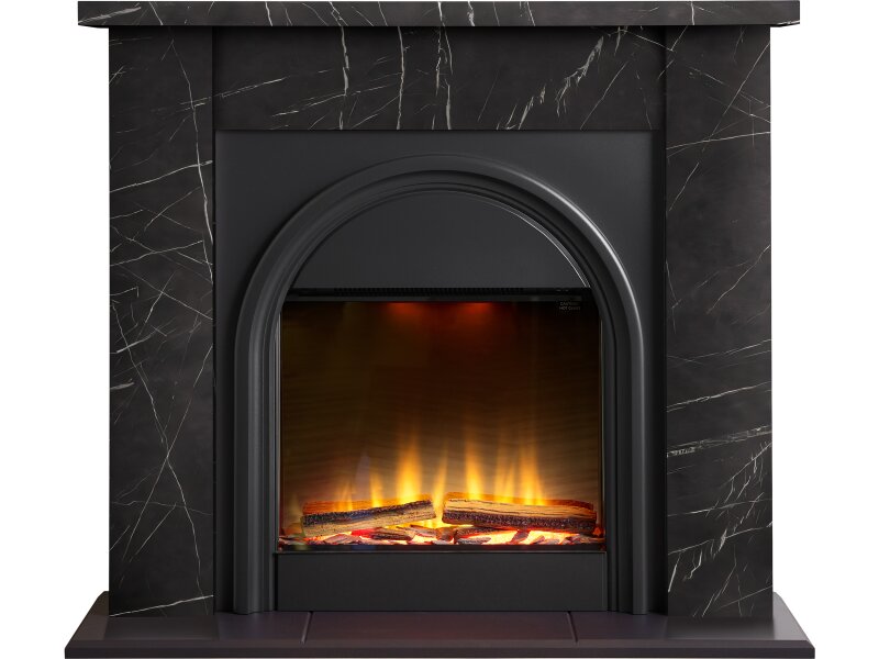 Adam Burlington Electric Fireplace Suite in Black Carrara Marble Effect, 44 Inch