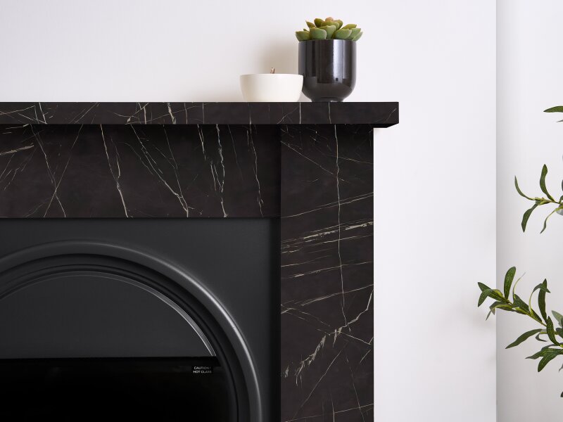Adam Burlington Electric Fireplace Suite in Black Carrara Marble Effect, 44 Inch