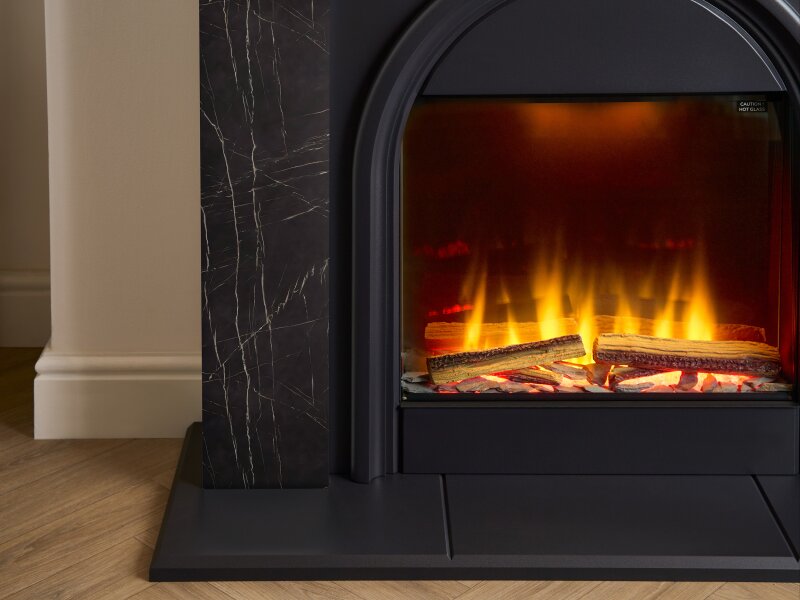 Adam Burlington Electric Fireplace Suite in Black Carrara Marble Effect, 44 Inch