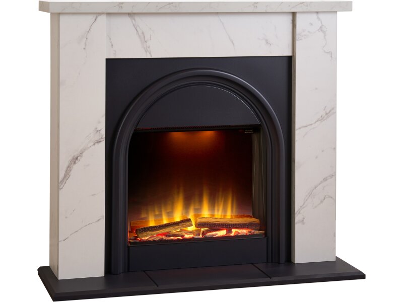 Adam Burlington Electric Fireplace Suite in White Carrara Marble Effect, 44 Inch