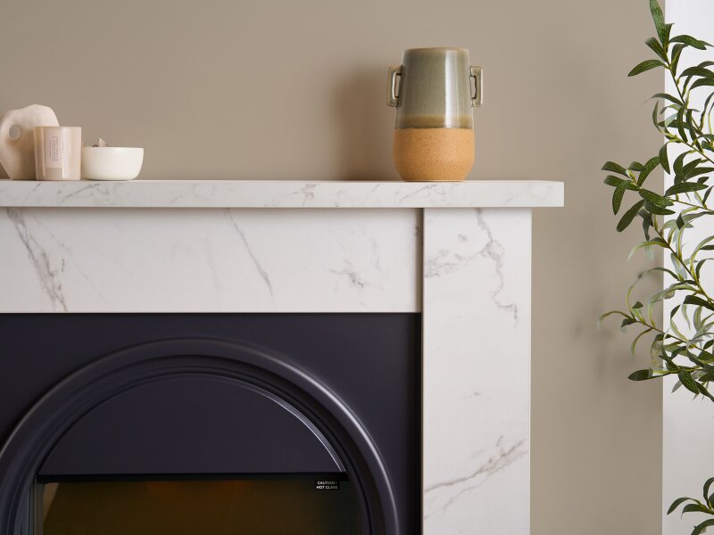 Adam Burlington Electric Fireplace Suite in White Carrara Marble Effect, 44 Inch