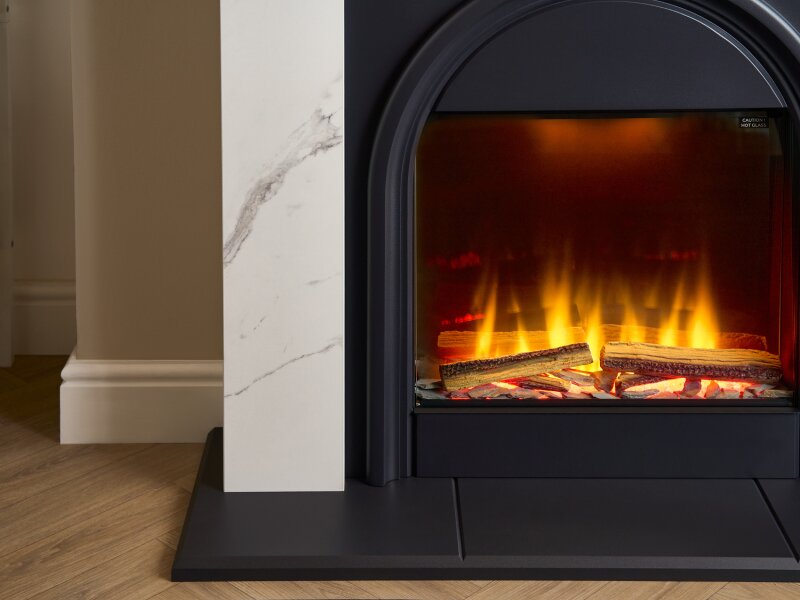 Adam Burlington Electric Fireplace Suite in White Carrara Marble Effect, 44 Inch