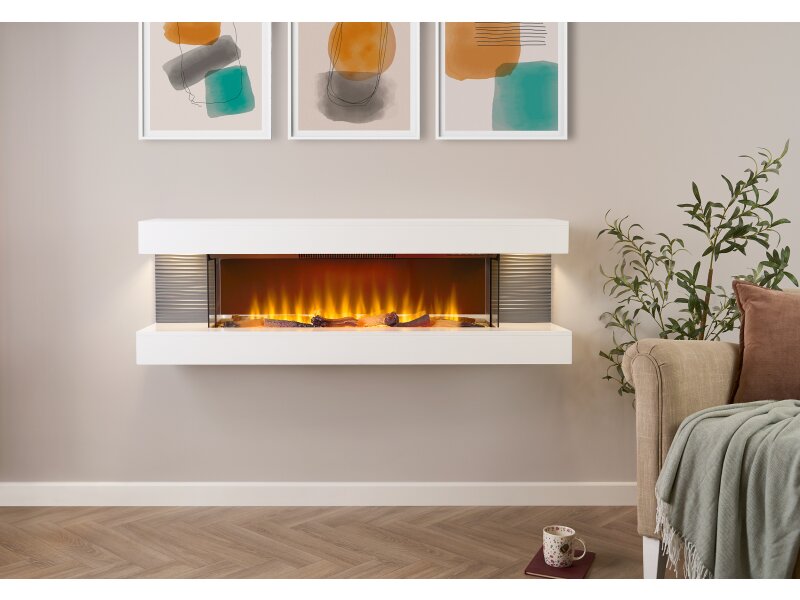 Sureflame WM-9332 XL Electric Wall Fireplace Suite with Downlights & Remote in Pure White