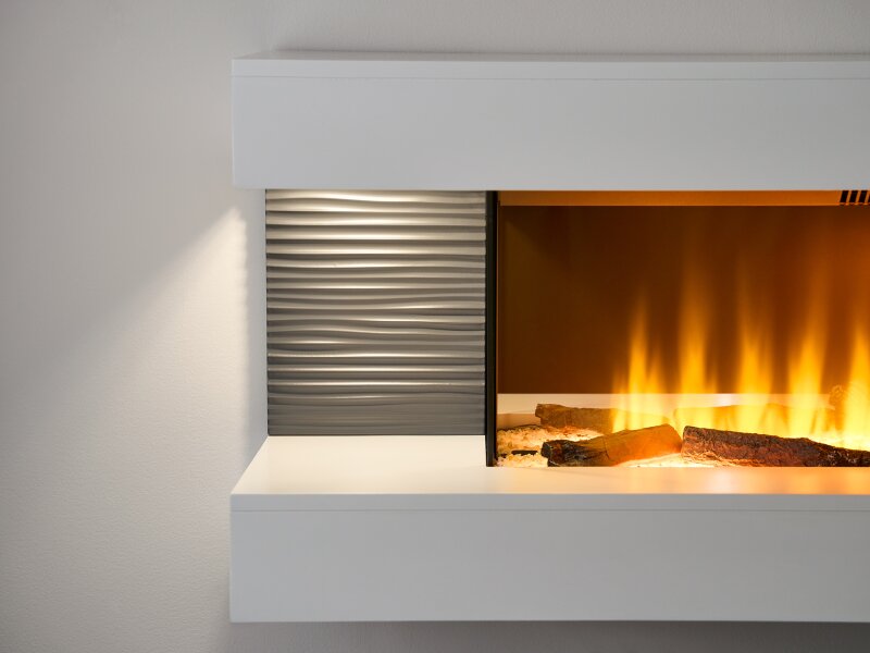 Sureflame WM-9332 XL Electric Wall Fireplace Suite with Downlights & Remote in Pure White