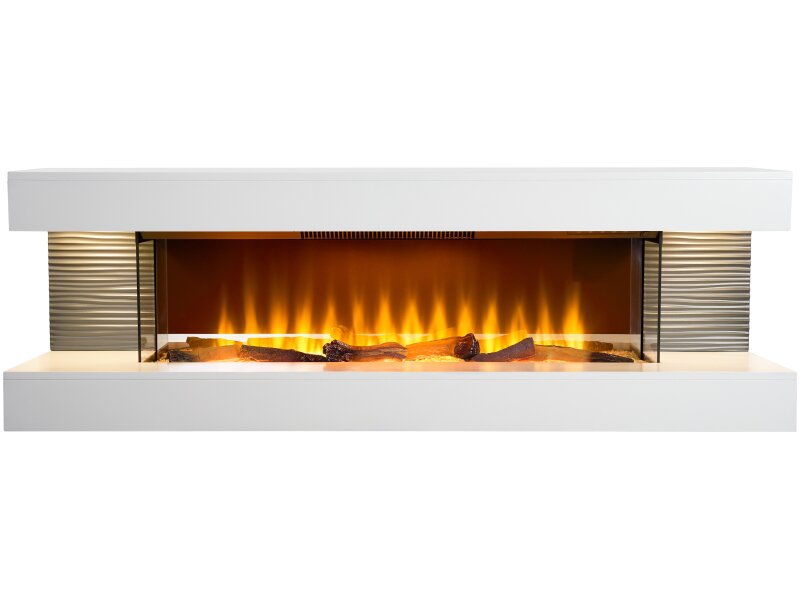 Sureflame WM-9332 XL Electric Wall Fireplace Suite with Downlights & Remote in Pure White