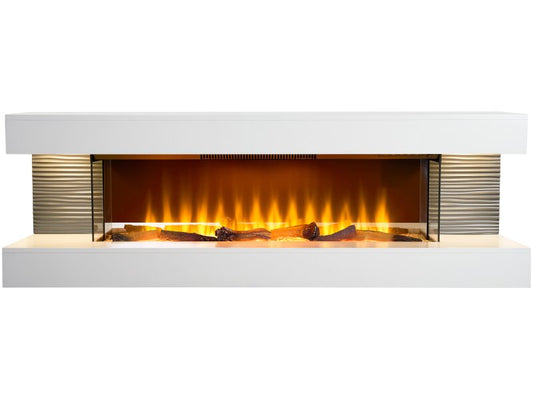 Sureflame WM-9332 XL Electric Wall Fireplace Suite with Downlights & Remote in Pure White