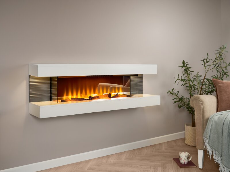 Sureflame WM-9332 XL Electric Wall Fireplace Suite with Downlights & Remote in Pure White