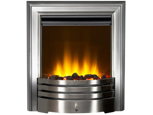 Acantha Amara Coal or Pebbles Electric Fire in Brushed Steel with Remote Control