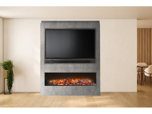 Acantha Athena Pre-Built Concrete Effect Fully Inset Media Wall with TV & Media Recess