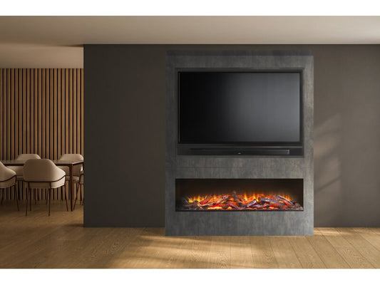 Acantha Athena Pre-Built Slate Venetian Plaster Effect Fully Inset Media Wall with TV & Media Recess