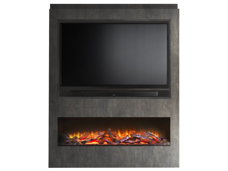 Acantha Athena Pre-Built Slate Venetian Plaster Effect Fully Inset Media Wall with TV & Media Recess
