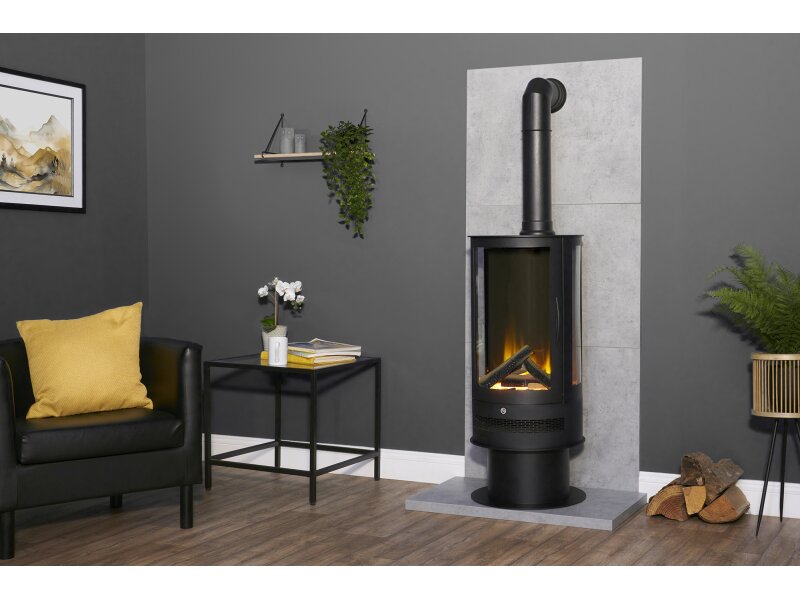 Acantha Orbit Cylinder Electric Stove with Remote in Charcoal Grey