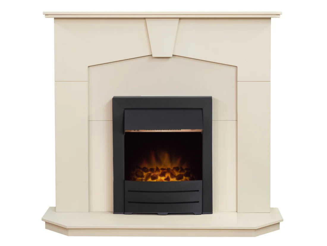 Adam Abbey Fireplace Suite Stone Effect w Colorado Electric Fire in Black, 48 Inch (ASSEMBLED)