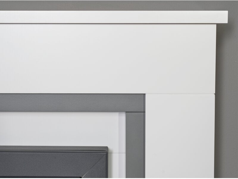 Adam Milan Fireplace in Pure White & Grey with Eclipse Electric Fire in Black, 39 Inch