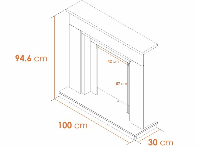 Adam Milan Fireplace in Pure White & Grey Dimensions