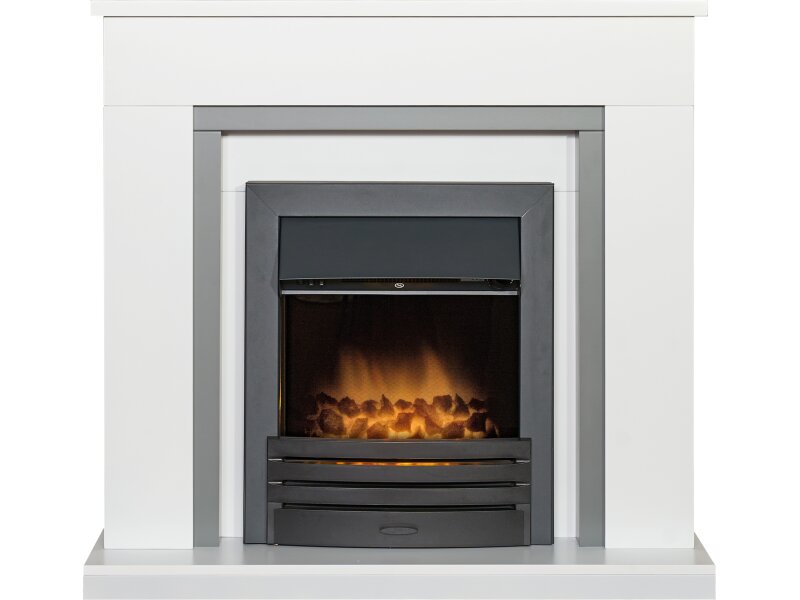 Adam Milan Fireplace in Pure White & Grey with Eclipse Electric Fire in Black, 39 Inch