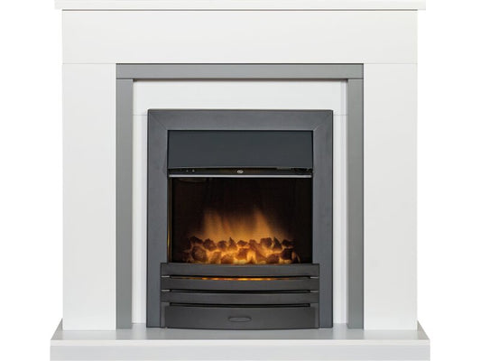Adam Milan Fireplace in Pure White & Grey with Eclipse Electric Fire in Black, 39 Inch