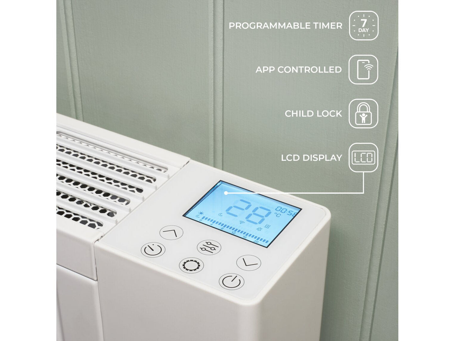 Adam Sola Ceramic-IQ 1500W Electric Radiator in White with Smart WiFi Control