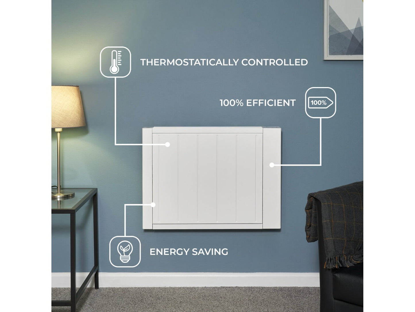 Adam Sola Ceramic-IQ 1500W Electric Radiator in White with Smart WiFi Control