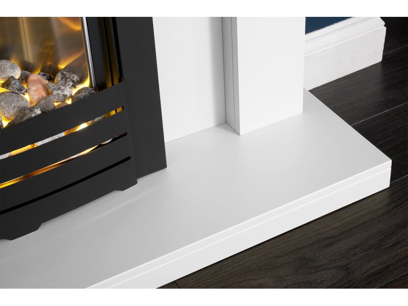 Adam Sutton 43 Inch Pure White Fireplace w Black Helios Electric Fire