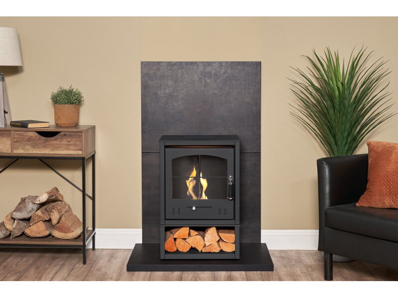 OKO S2 Bio Ethanol Stove with Log Storage Charcoal Grey