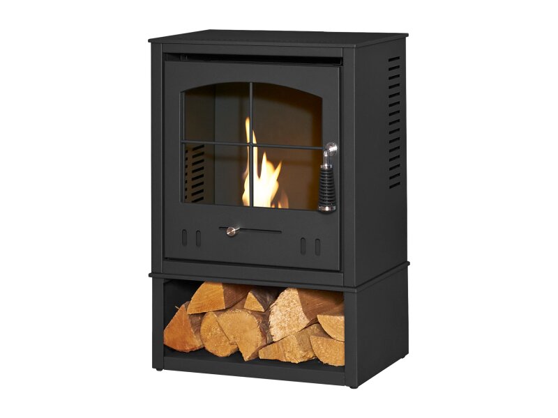 OKO S2 Bio Ethanol Stove with Log Storage in Charcoal Grey