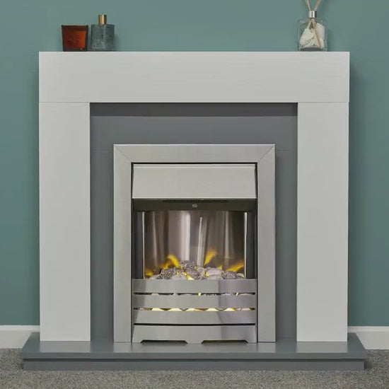 Adam Miami Fireplace Pure White + Helios Electric Fire Brushed Steel, 48"