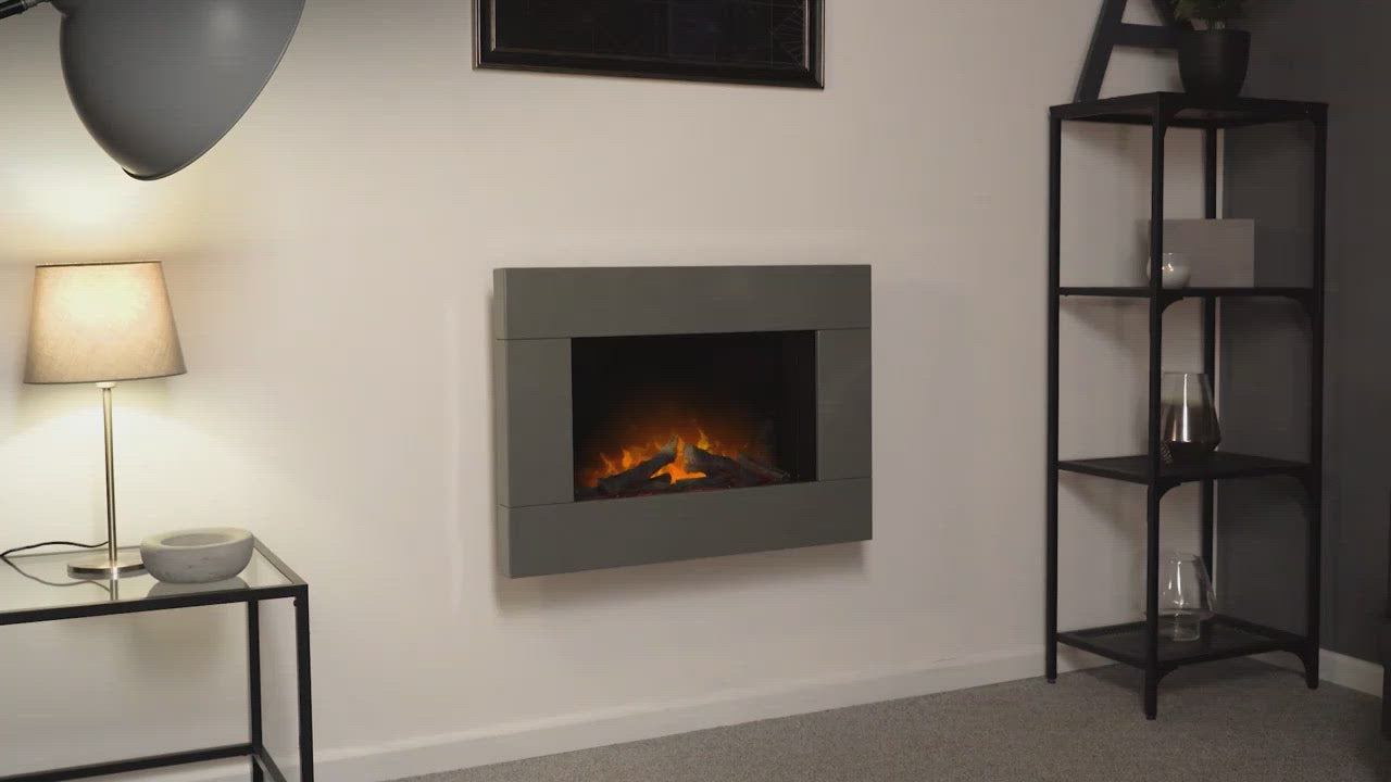 Adam Carina Electric Wall Mounted Fire + Pebbles & Remote Control Black, 32"