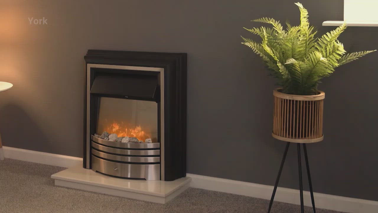 Adam York Freestanding Electric Fire Brushed Steel