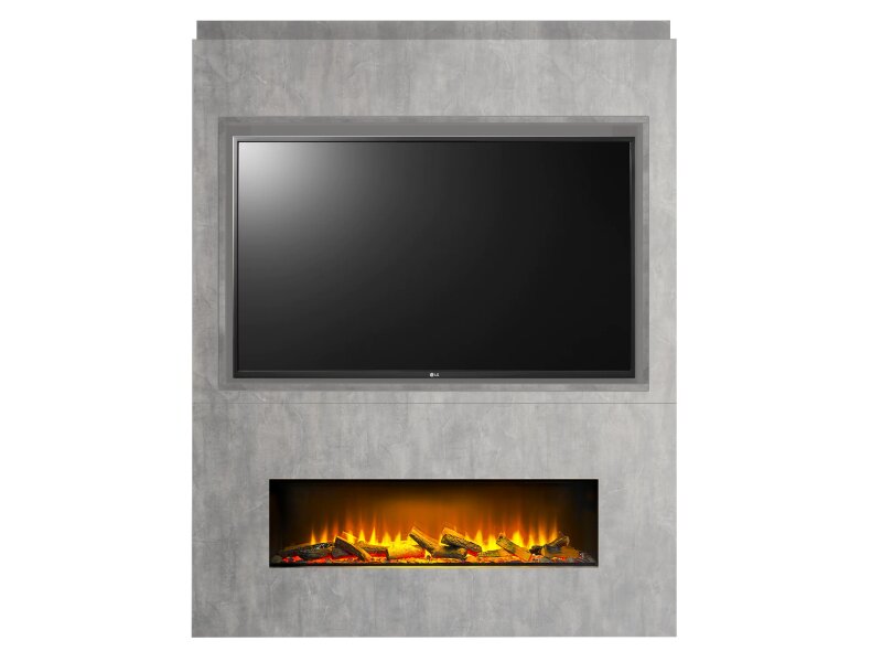 Acantha Nexus Pre-Built Concrete Effect Fully Inset Media Wall with TV Recess