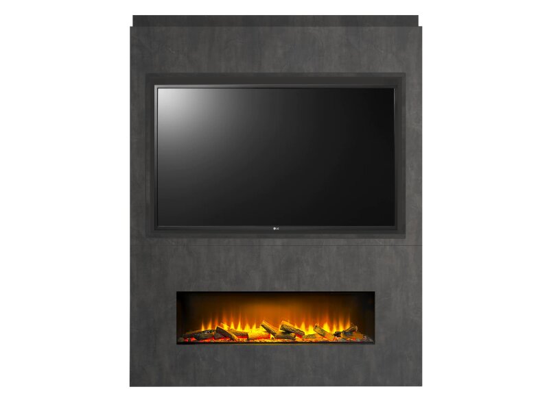 Acantha Nexus Pre-Built Slate Venetian Plaster Effect Fully Inset Media Wall with TV Recess