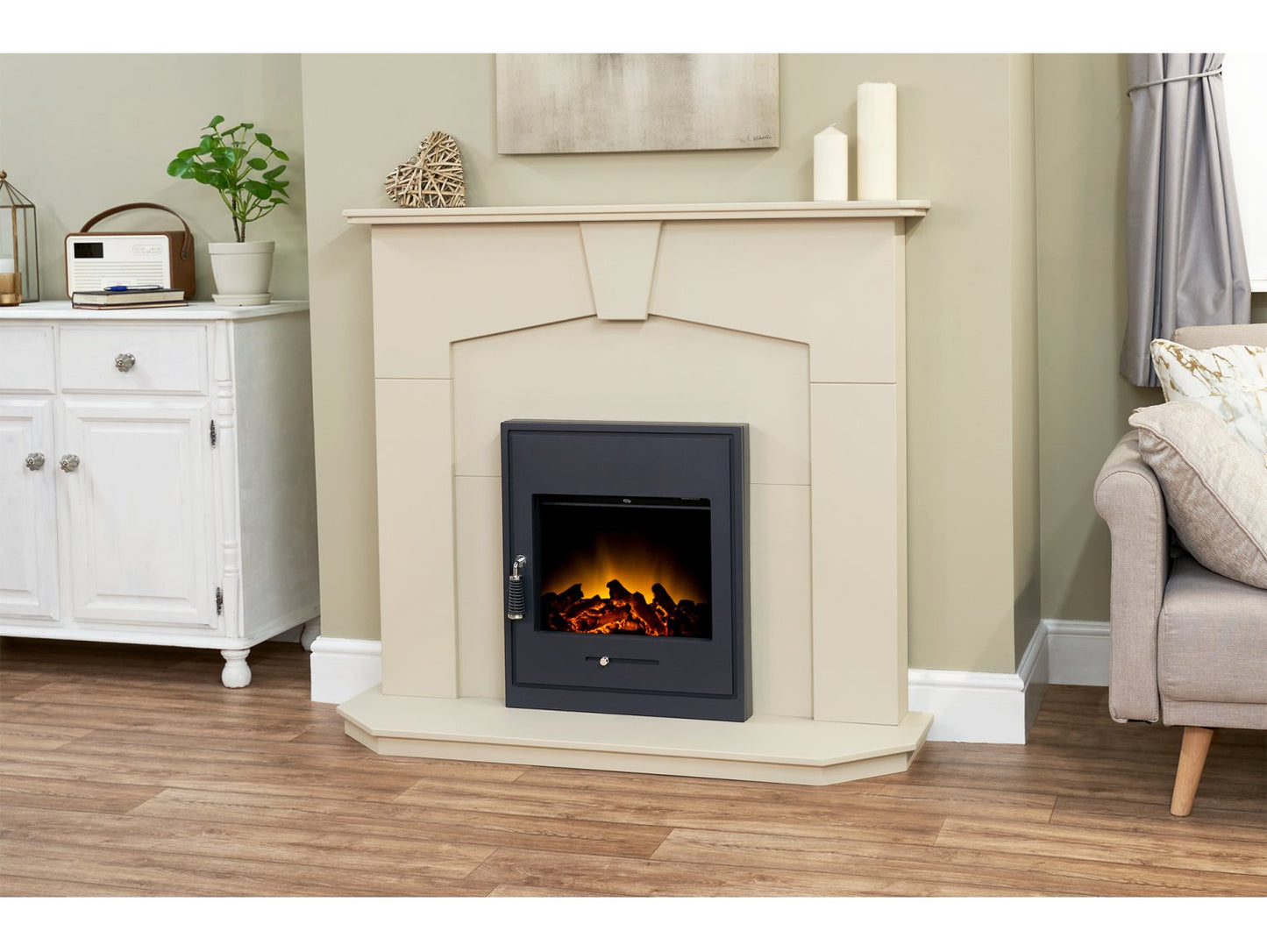 Adam Abbey Fireplace Stone Effect + Oslo Electric Fire Black, 48"