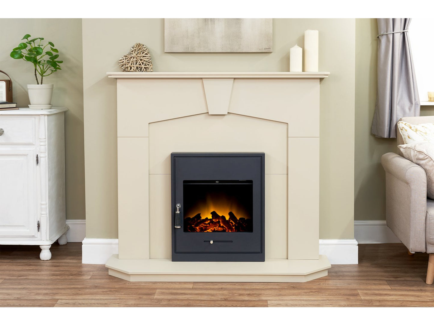 Adam Abbey Fireplace Stone Effect + Oslo Electric Fire Black, 48"
