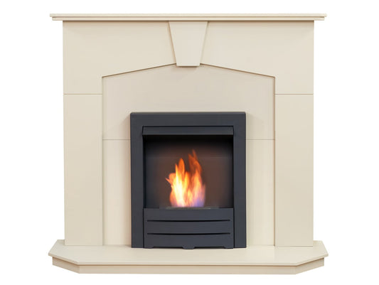 Adam Abbey Fireplace in Stone Effect with Colorado Bio Ethanol Fire in Black, 48 Inch