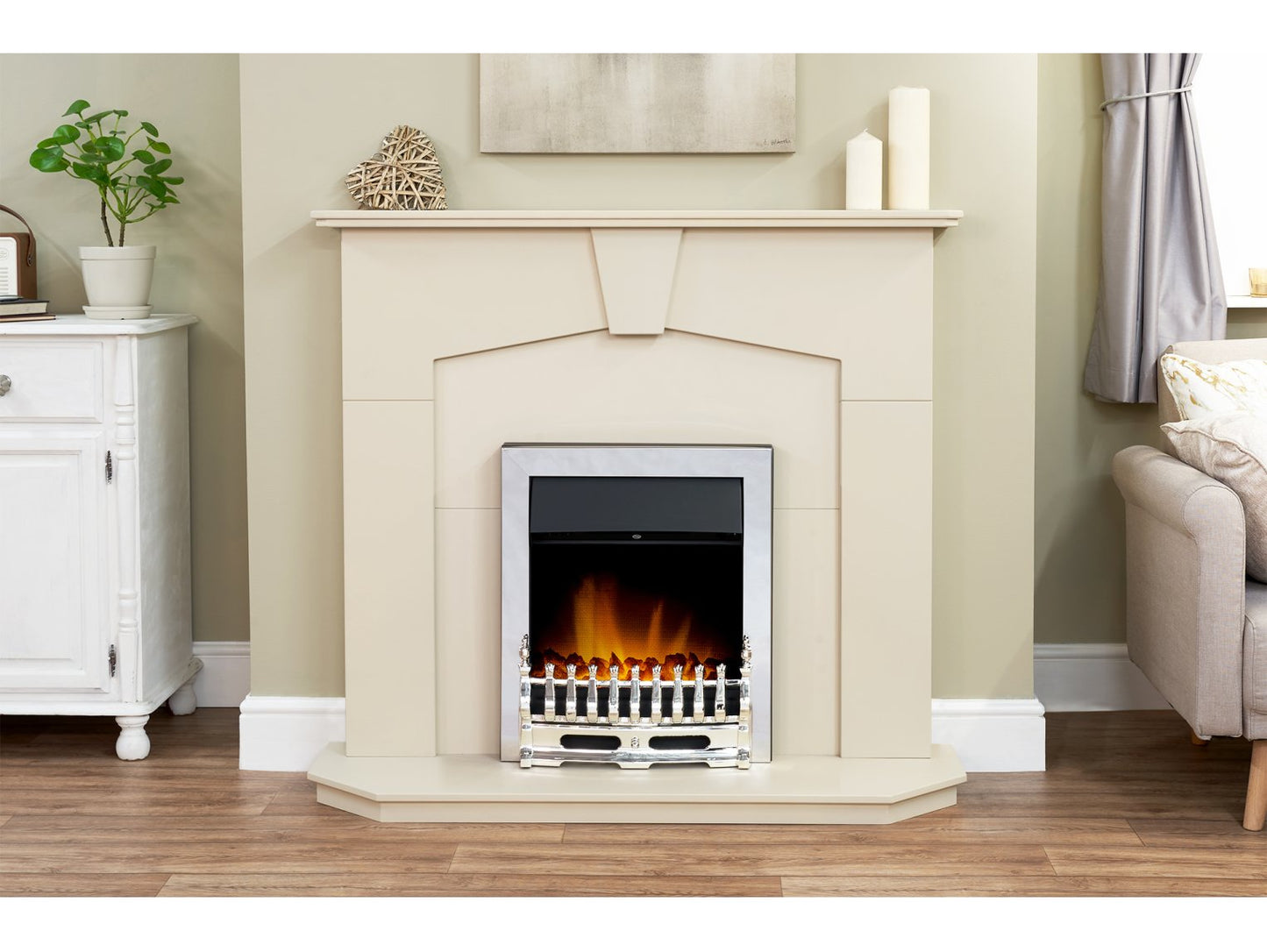 Adam Abbey Fireplace Stone Effect + Blenheim Electric Fire Chrome, 48"